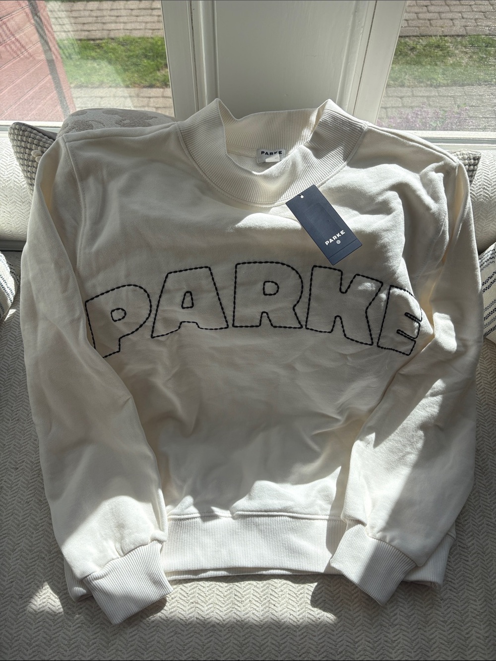 Parke Ivory Crewneck Sweatshirt with Contrast Stitch Logo